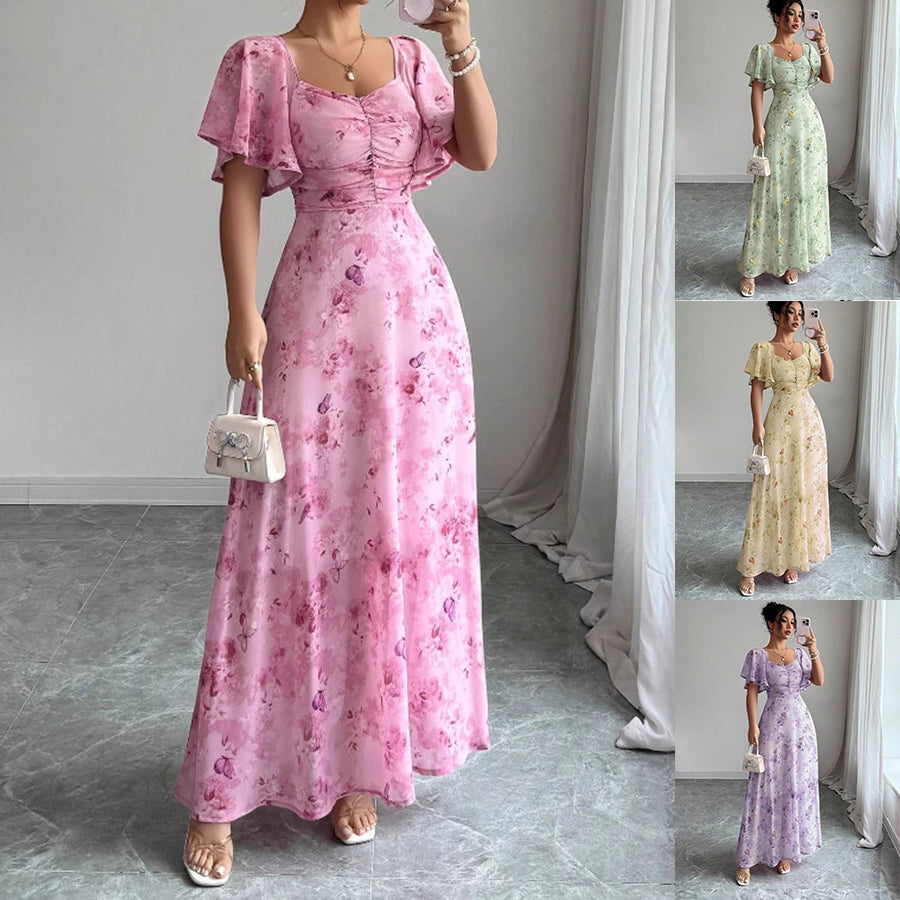 Women's Floral Flutter-Sleeve Dress
