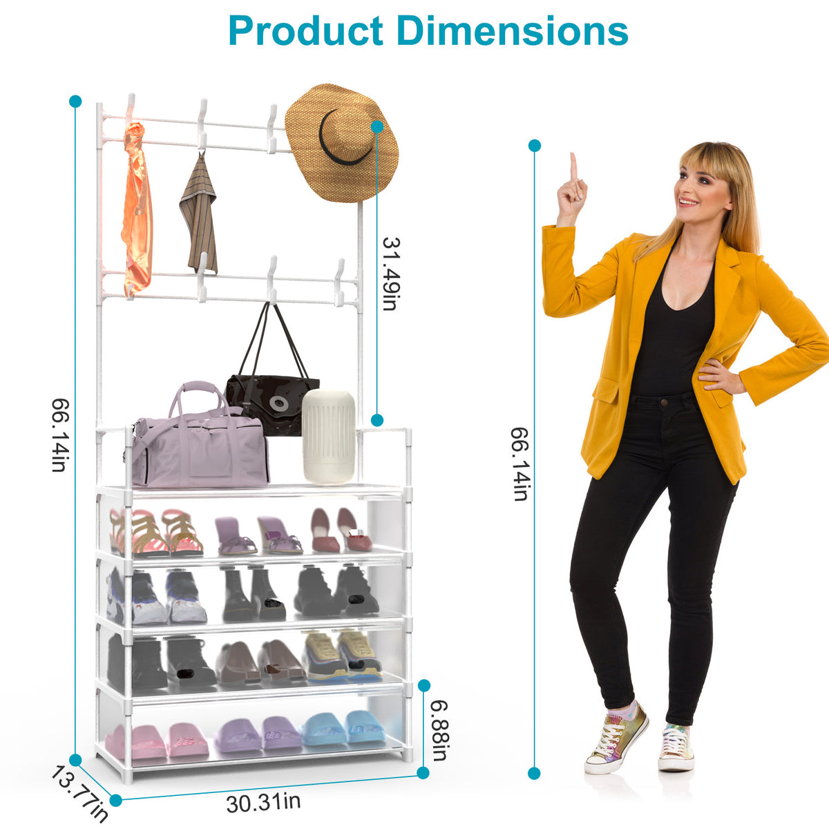 5-Tier Shoe Rack with Coat Hanger