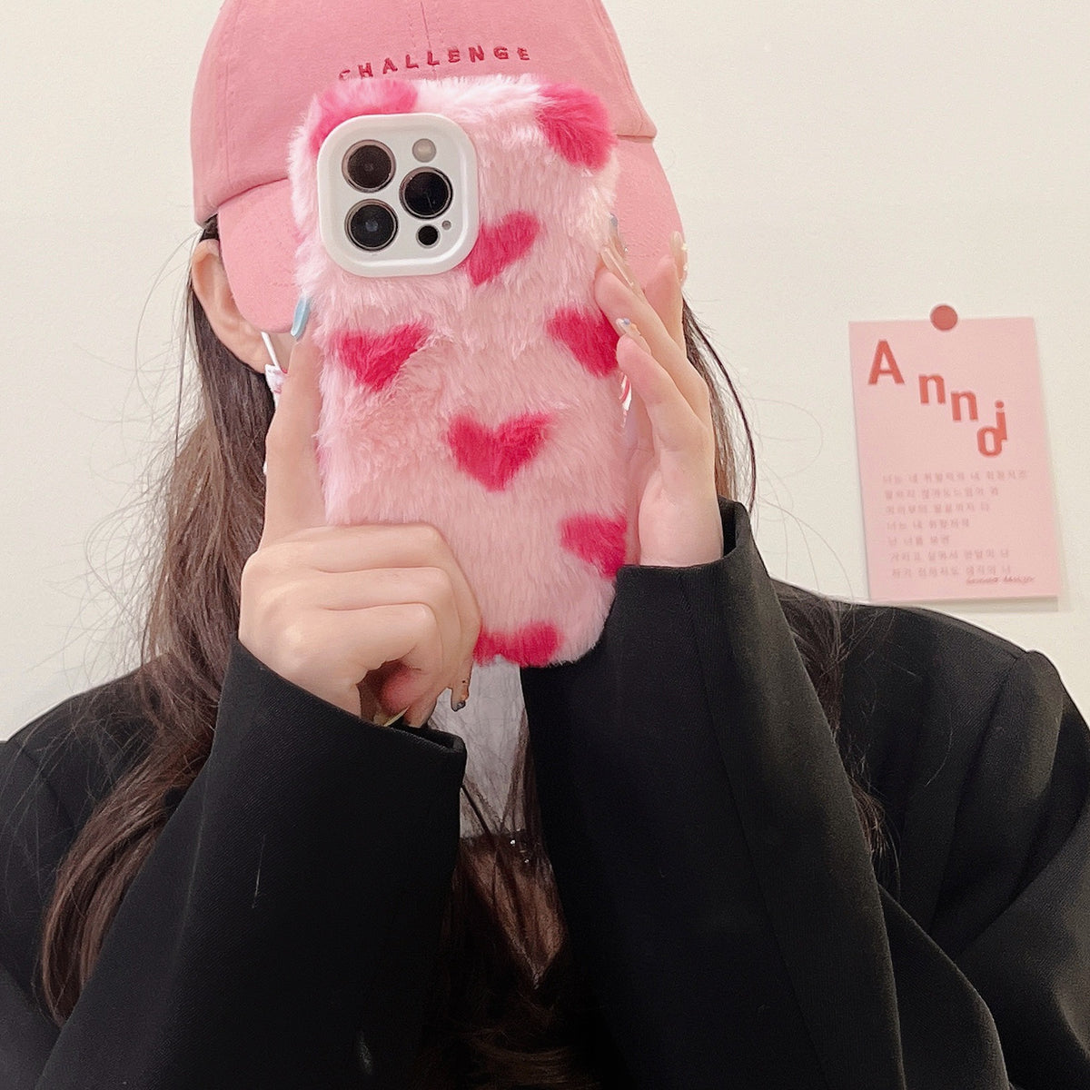 Fluffy Heart Plush Phone Case