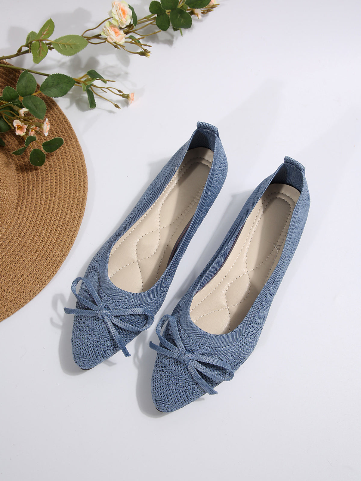 Bow Knit Pointed-Toe Flats