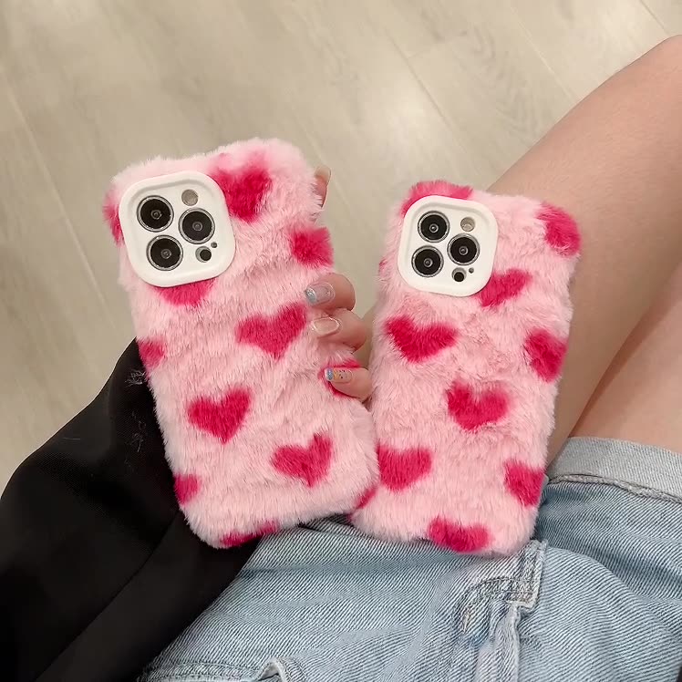 Fluffy Heart Plush Phone Case