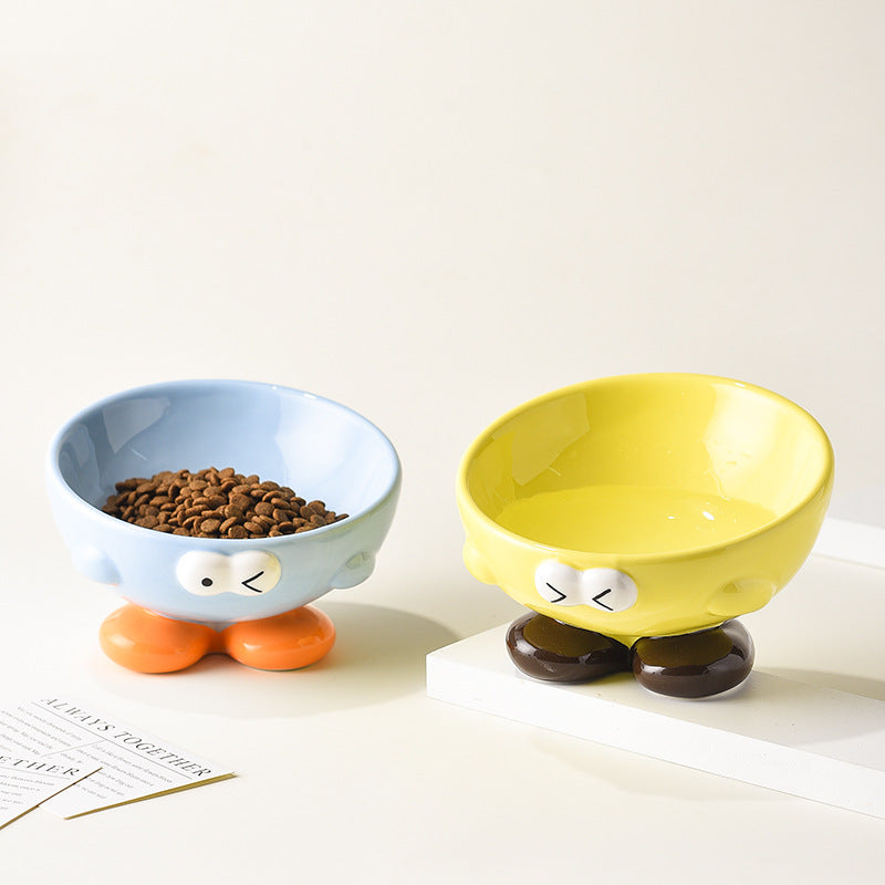 Tilted Cute Face Ceramic Pet Bowl