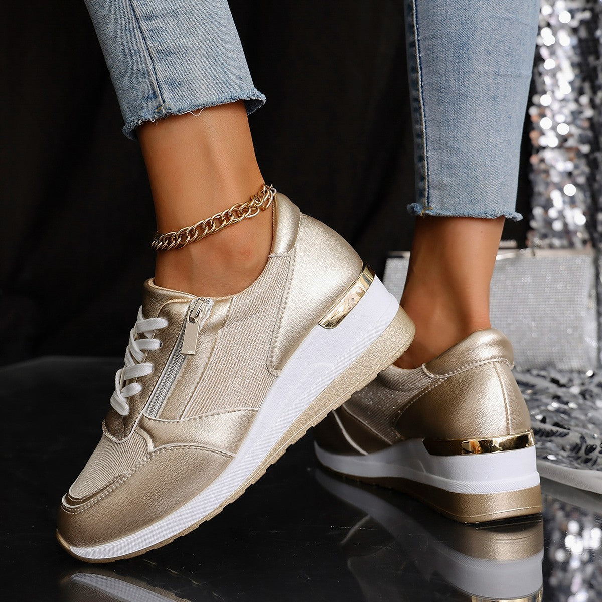 Metallic Platform Sneakers