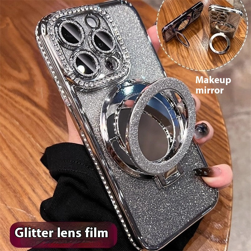 Glitter Case with Makeup Mirror Stand