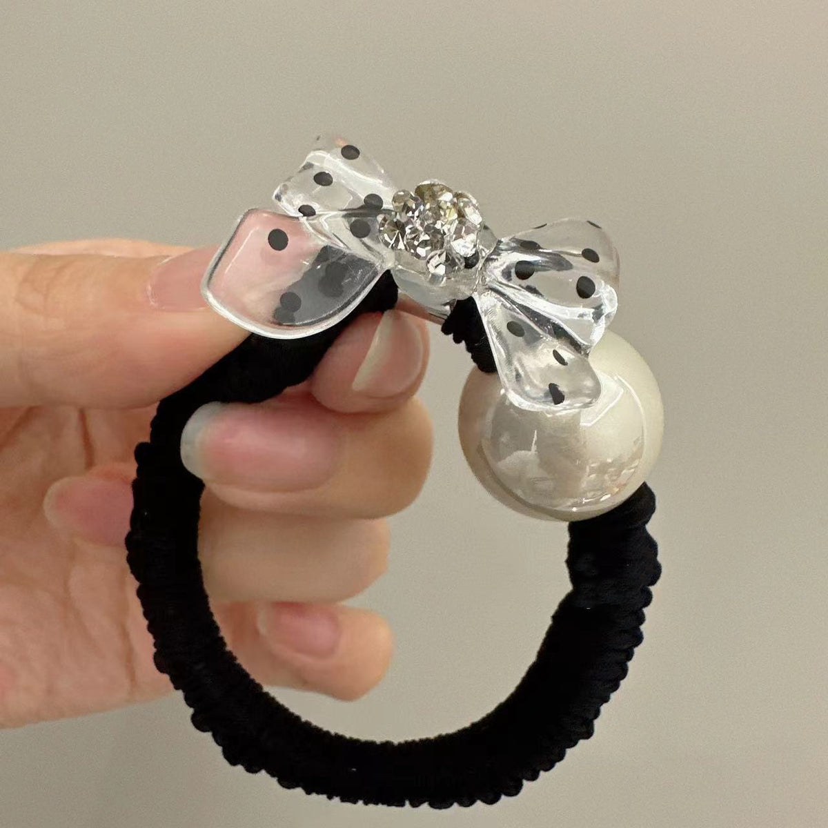 Clear Bow Pearl Hair Tie