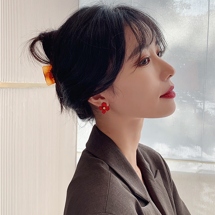Red Petal Drop Earrings