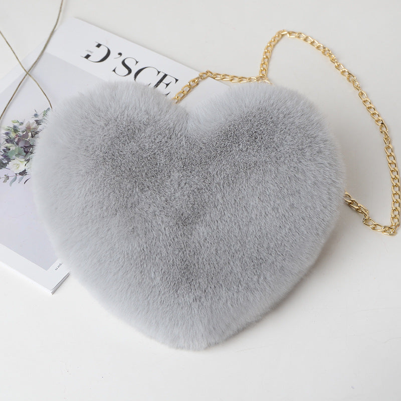Plush Heart Chain Shoulder Bag