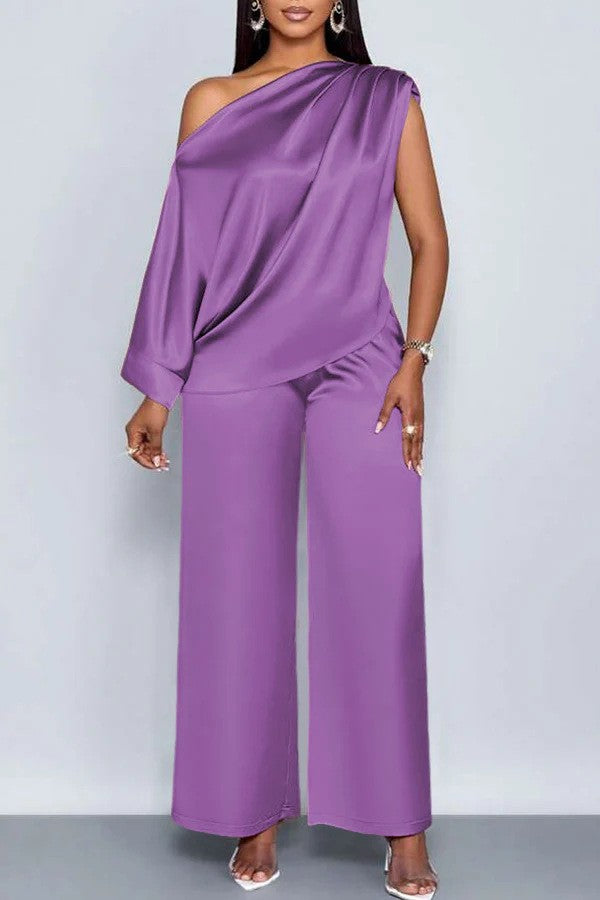 Women's Corduroy Off-Shoulder Top & Trousers Set