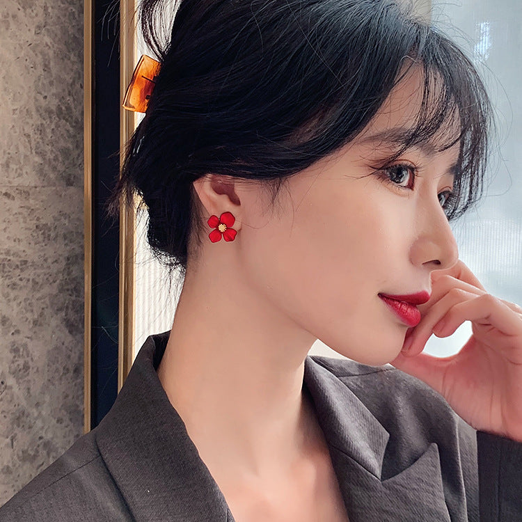 Red Petal Drop Earrings