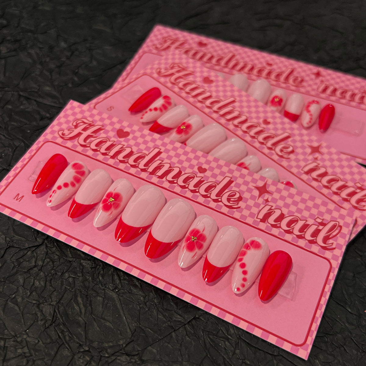 French Red Flower Press-On Nails