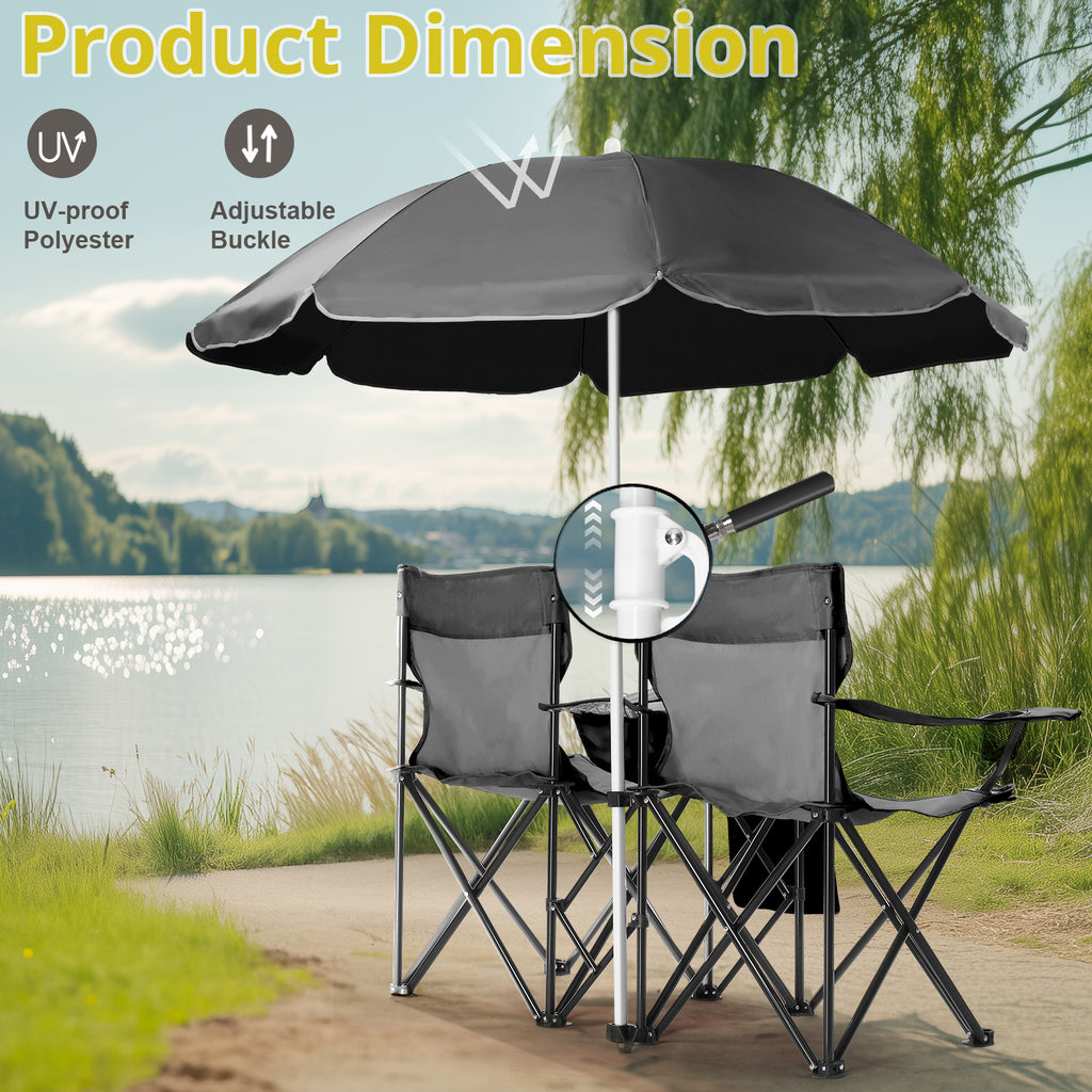 2-Seat Folding Camping Chair with Umbrella