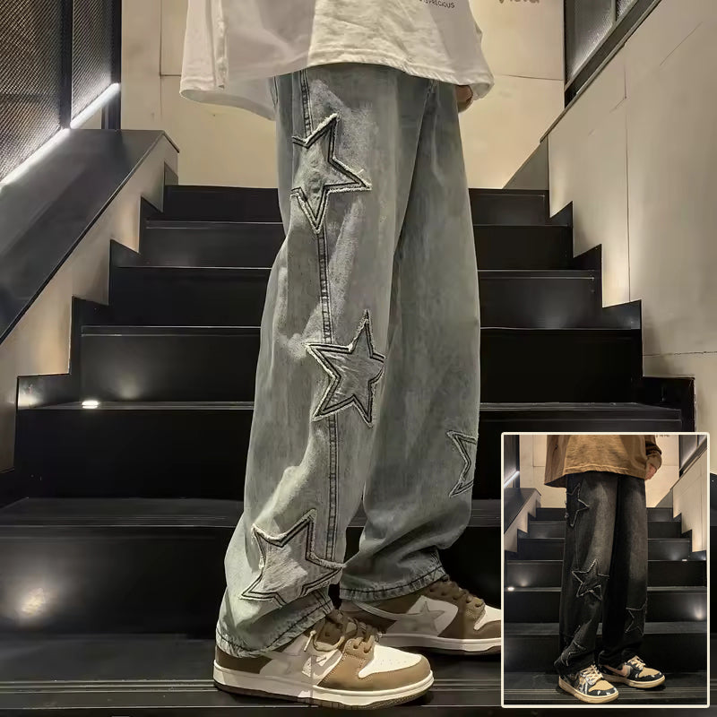 Star Embroidered Wide-Leg Jeans