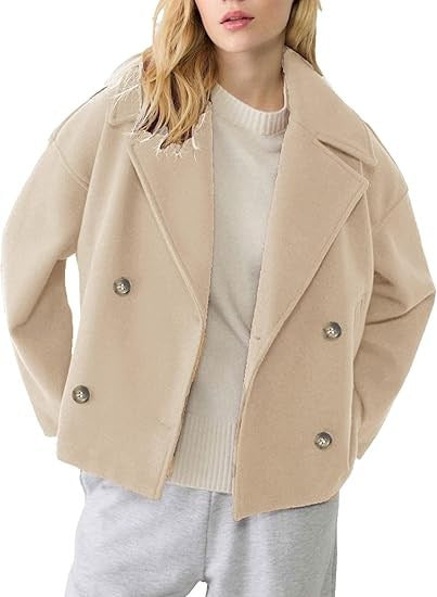 Double-Breasted Short Wool-Blend Coat