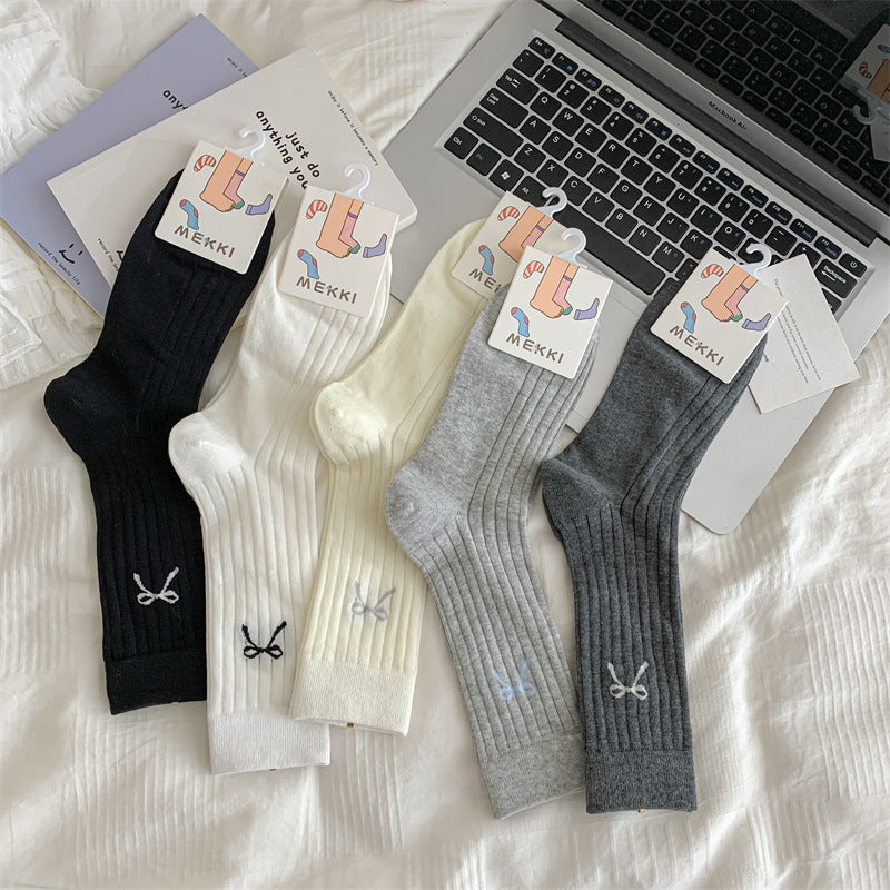 Bow Ruched Crew Socks