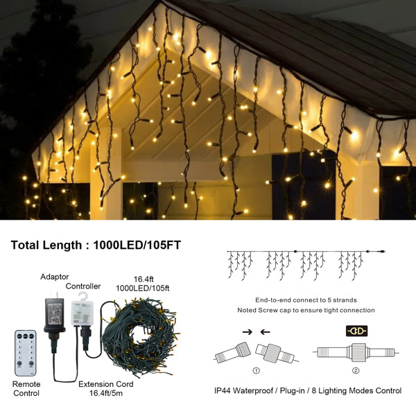Warm White Icicle Lights (1000 LEDs)