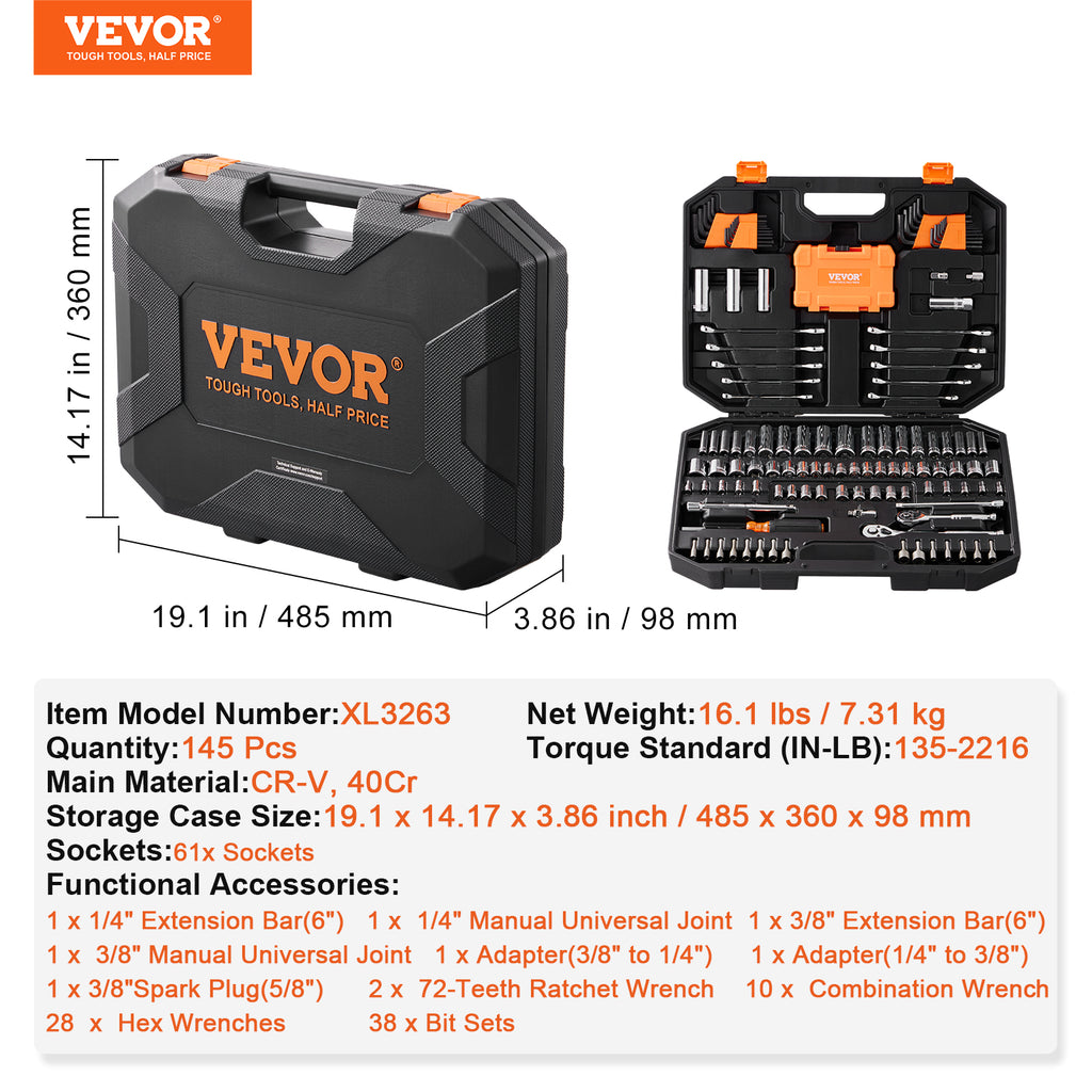 145-Piece Mechanics Tool & Socket Set