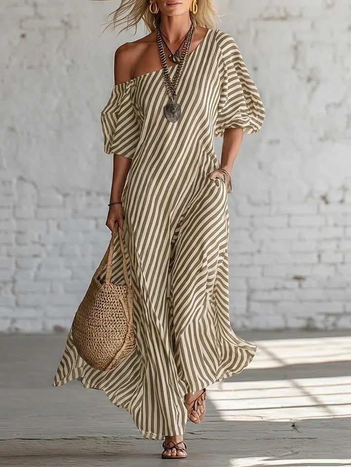 Striped Off-Shoulder Maxi Dress