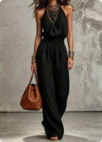 Halter Wide-Leg Overall Jumpsuit