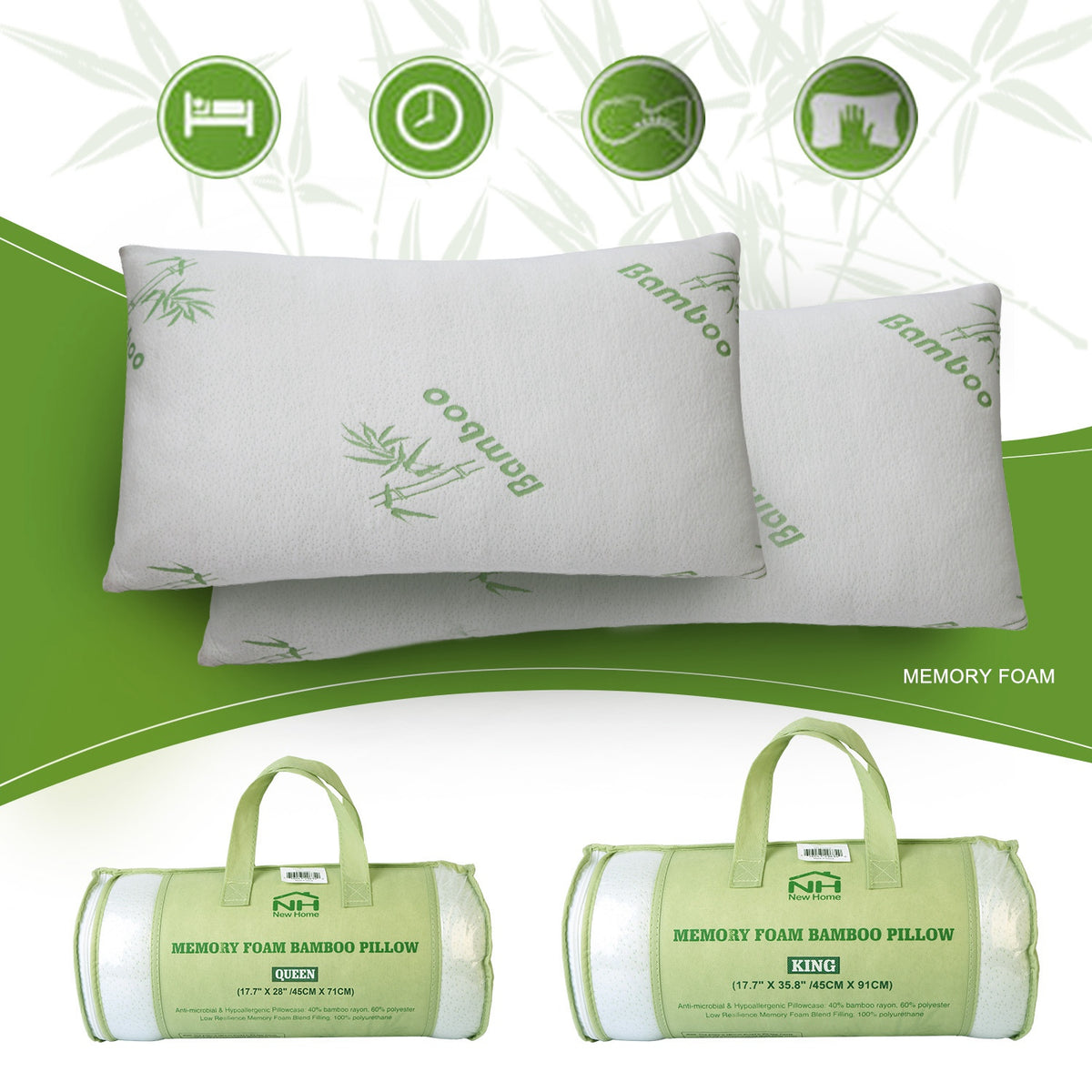 Memory Foam Pillow with Bamboo-Rayon Cover