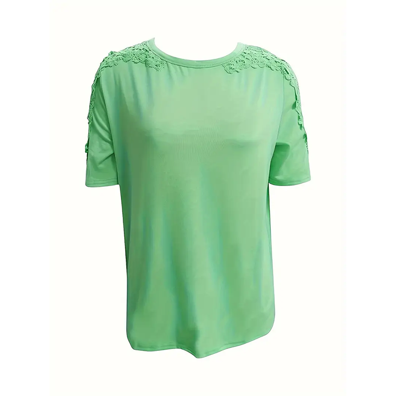 Lace-Sleeve Crew Neck Top
