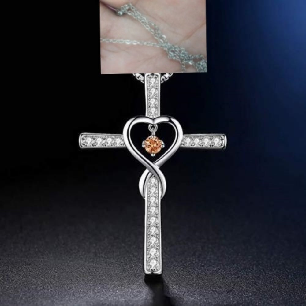 Birthstone Cross Heart Necklace
