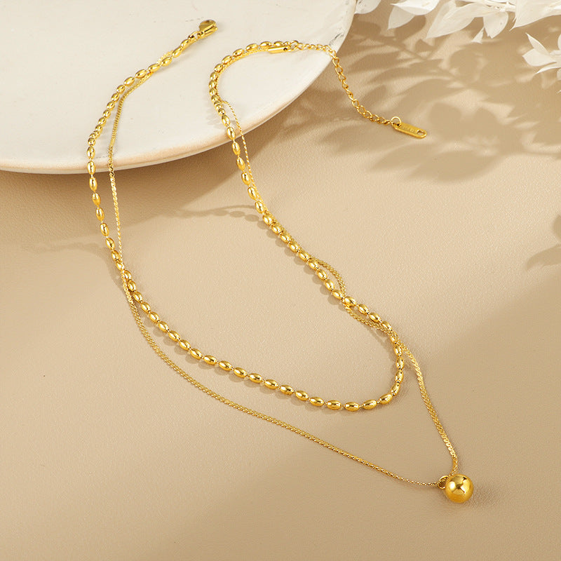 Double-Layer Golden Bead Necklace