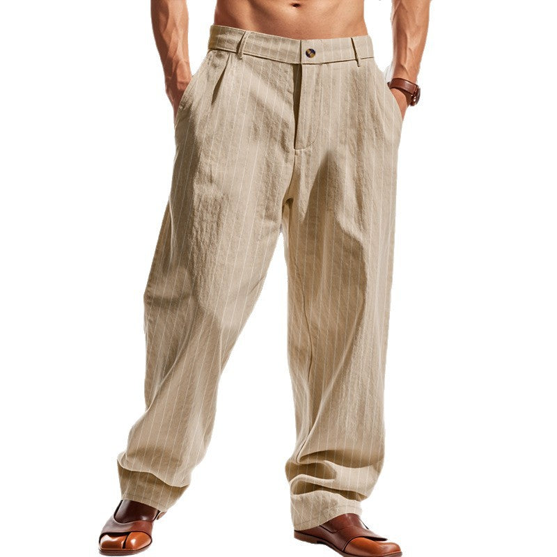 Men's Striped Linen Wide-Leg Pants