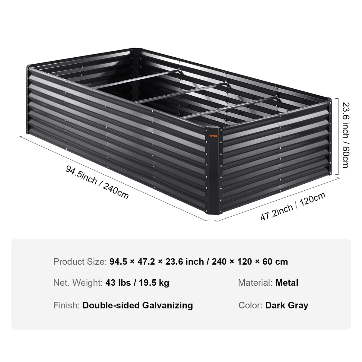 Galvanized Raised Garden Bed (94.5 x 47 in)