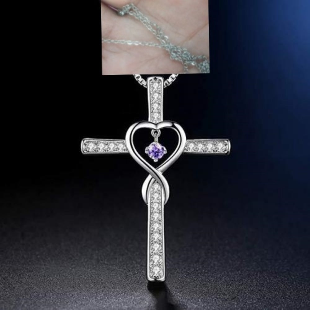 Birthstone Cross Heart Necklace