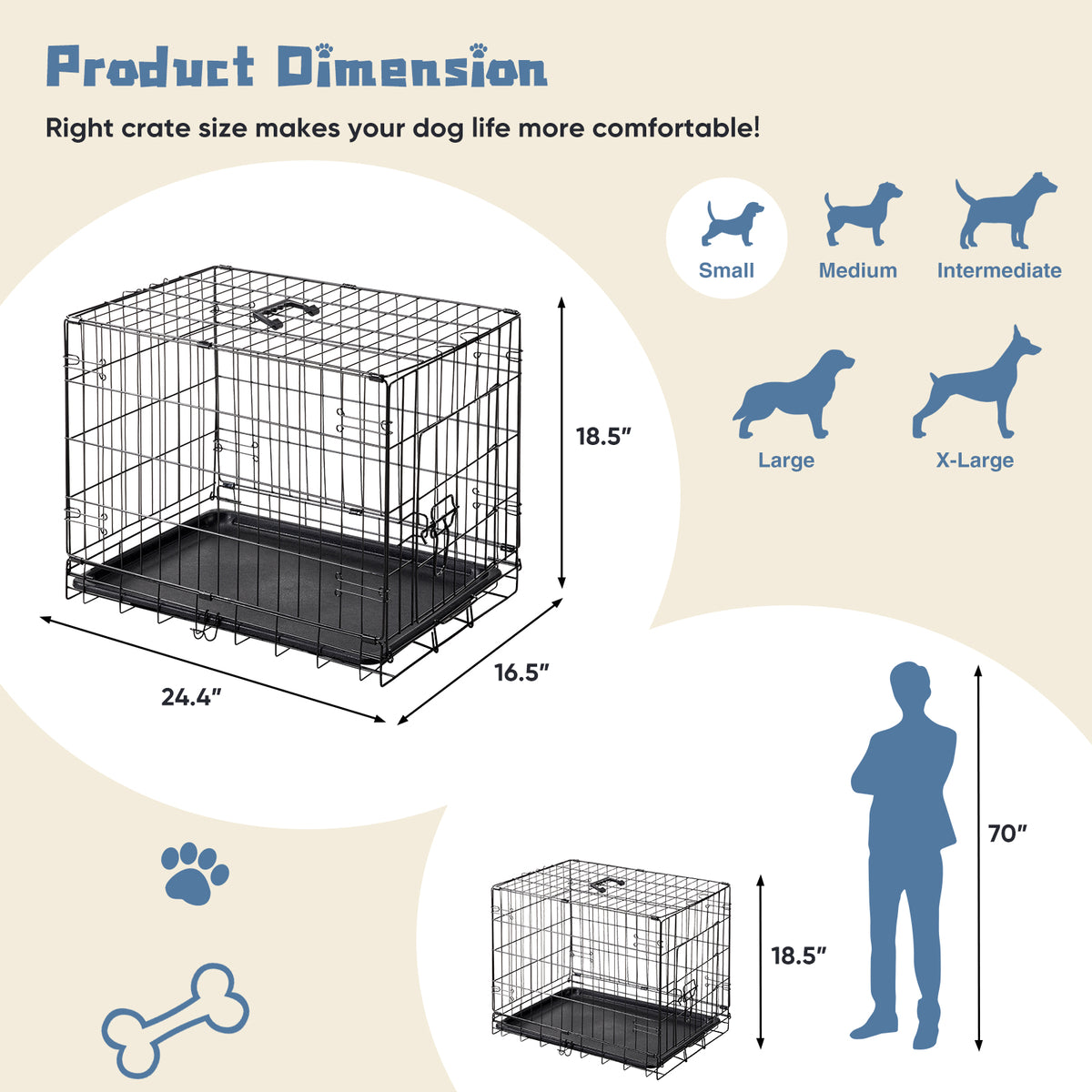 Folding Metal Dog Crate (24–30 in)