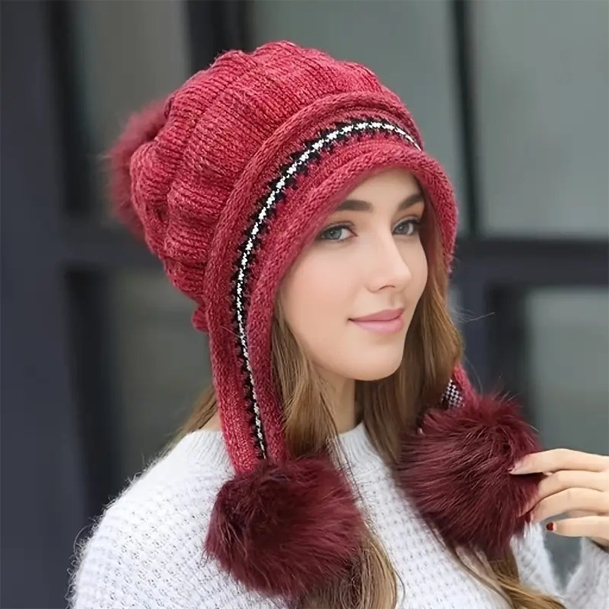 Pom-Pom Earflap Beanie