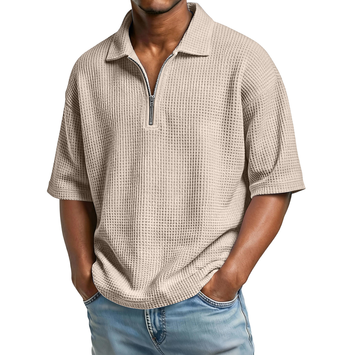 Men's Waffle-Knit Camp-Collar Shirt