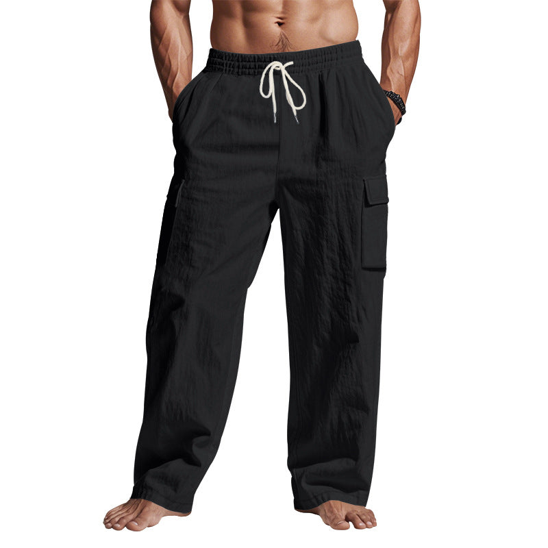 Men's Linen Wide-Leg Cargo Pants