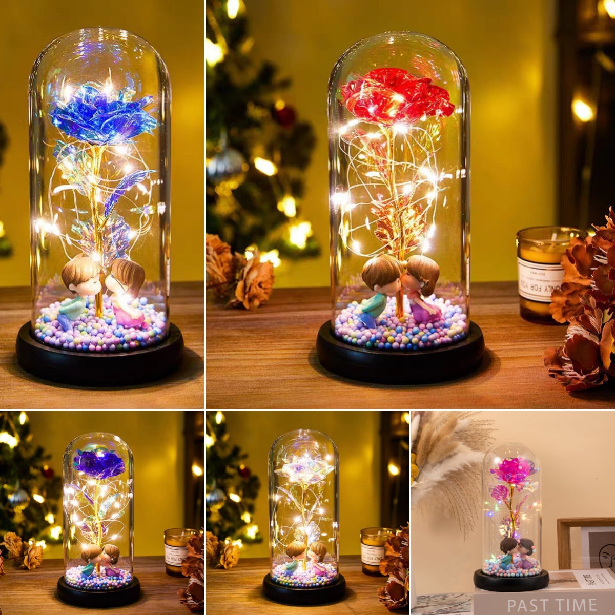 Galaxy Foil Rose in Glass Dome