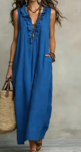Women's Ruffle A-Line Dress with Pockets