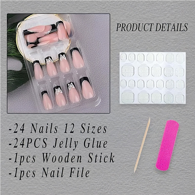 Black & Pink Butterfly Press-On Nails (24 Pcs)