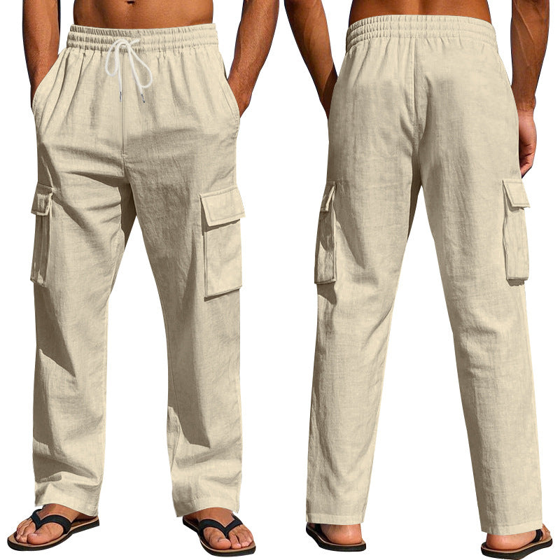 Men's Linen Wide-Leg Cargo Pants