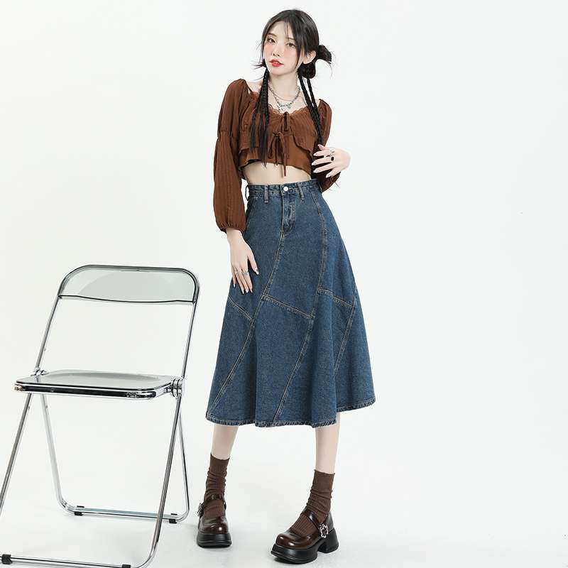 Women's High-Waist Denim Maxi Skirt