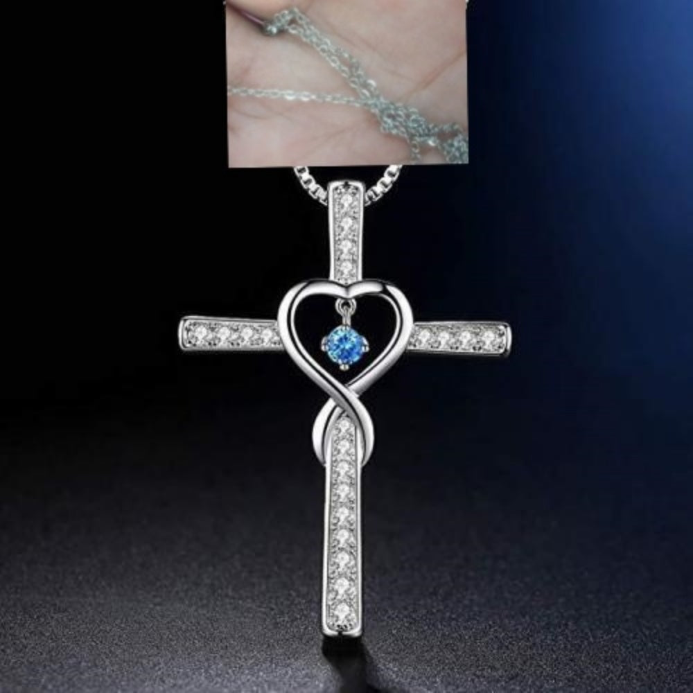 Birthstone Cross Heart Necklace