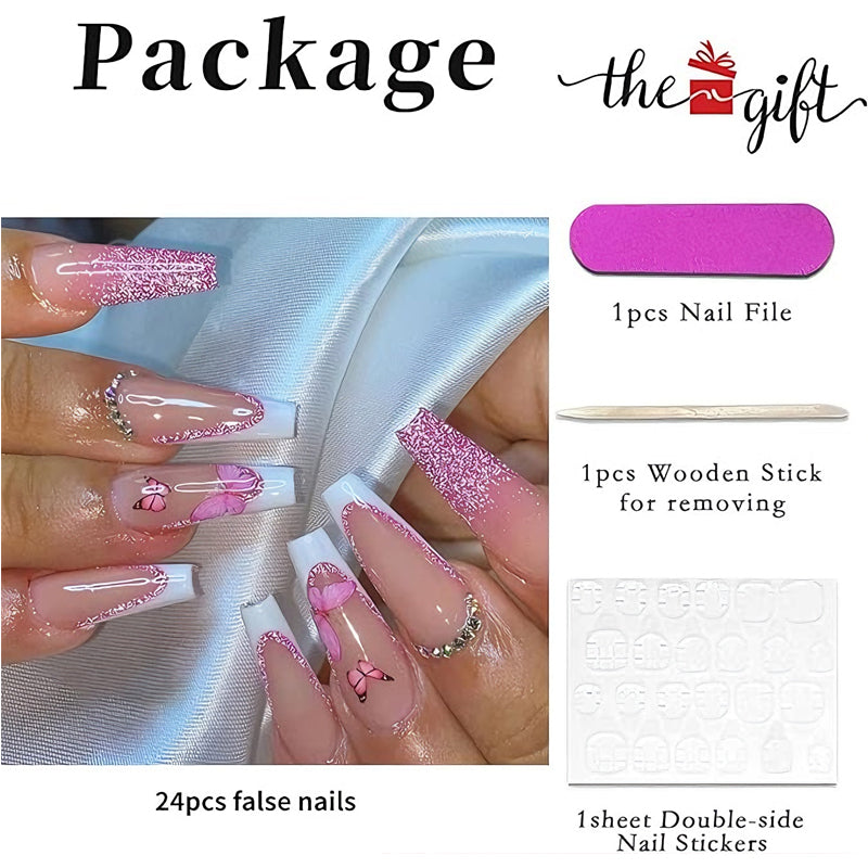 Glitter Butterfly Press-On Nails (24 Pcs)