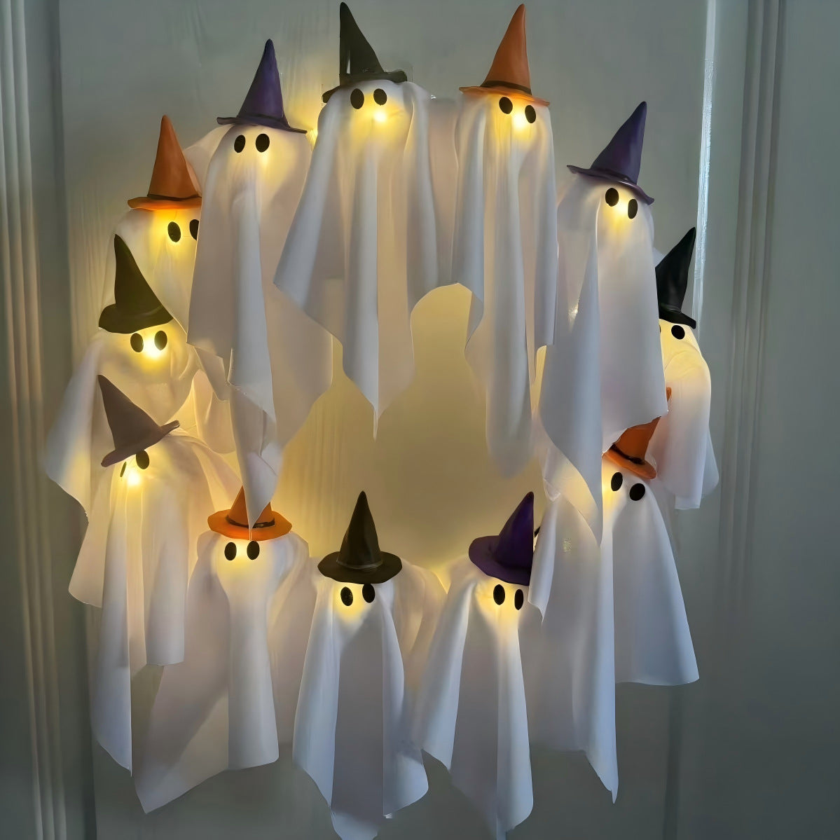 Light-Up Halloween Ghost Wreath