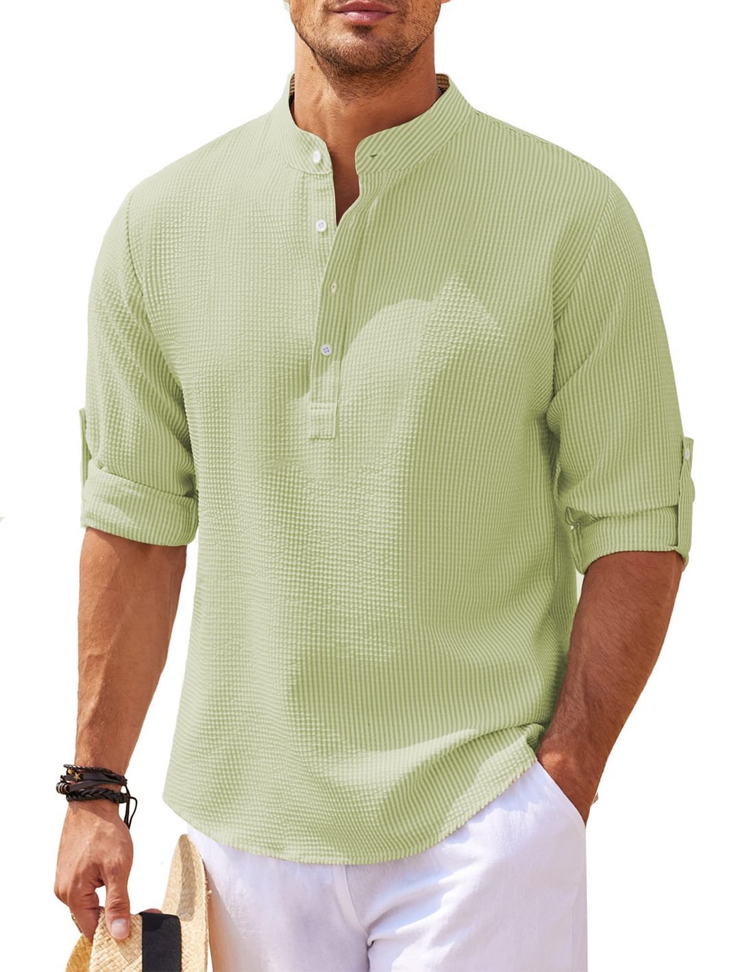 Men's Band-Collar Casual Shirt