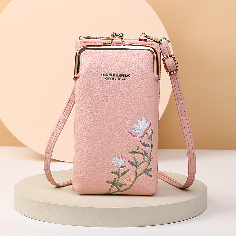 Embroidered Crossbody Phone Wallet