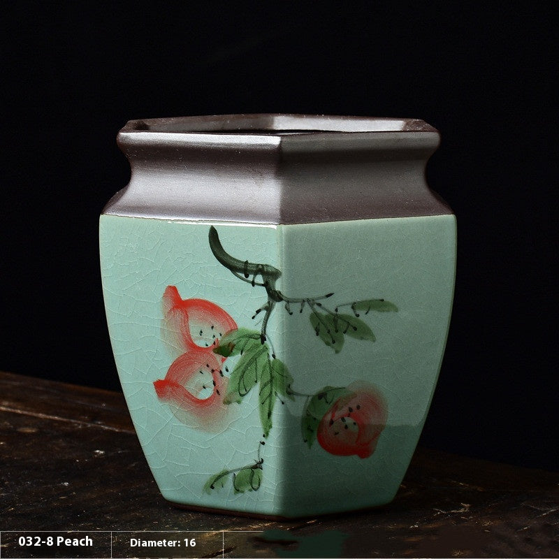 Hand-Painted Celadon Hexagon Planter