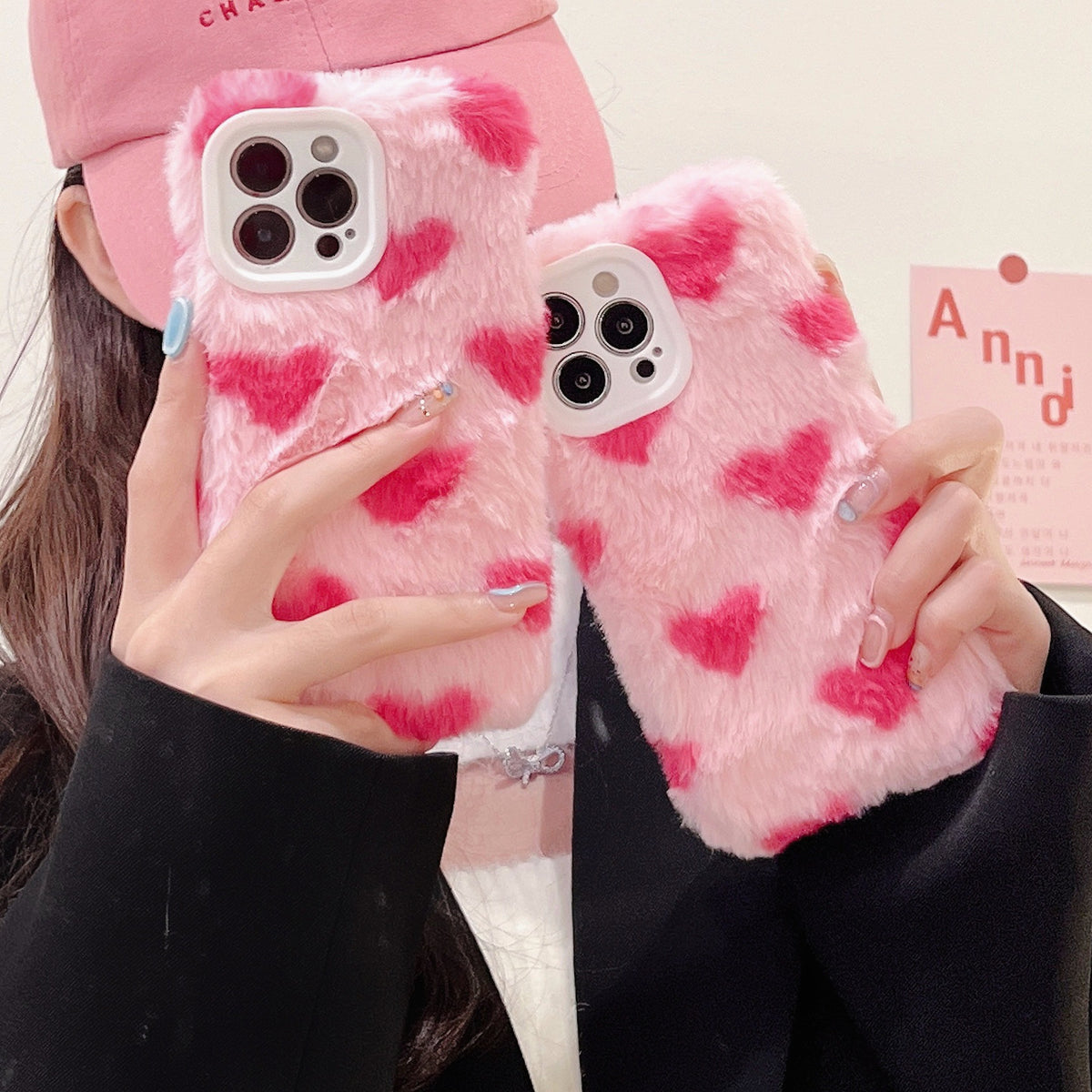 Fluffy Heart Plush Phone Case