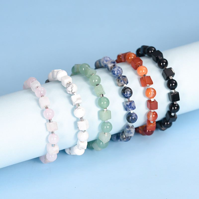 Gemstone Cube & Gold Bead Bracelet