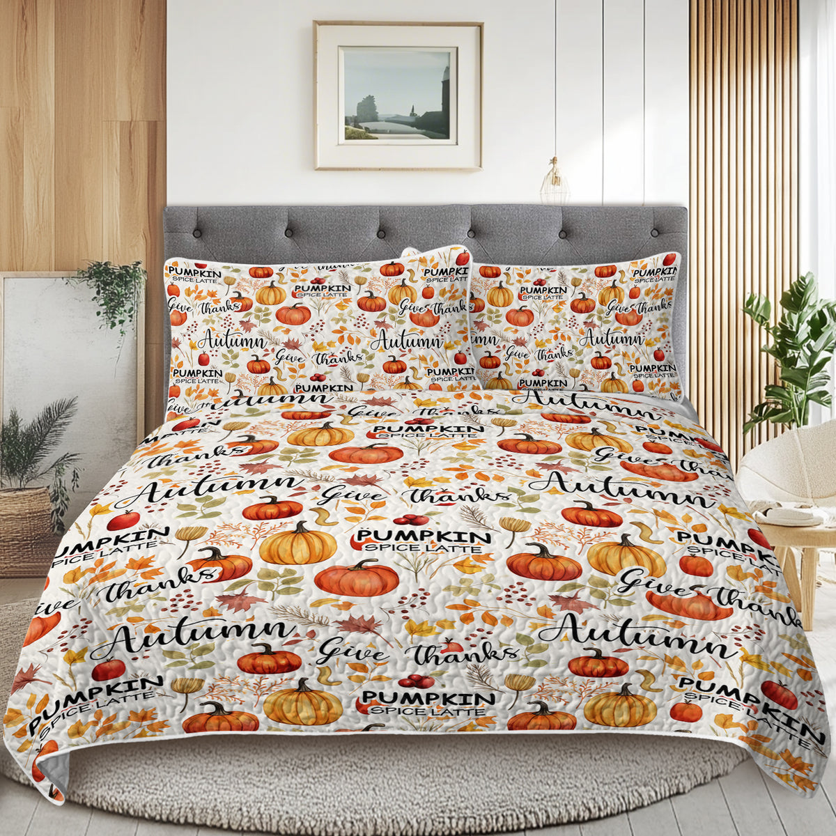 Autumn Pumpkin & Leaves Quilt Set