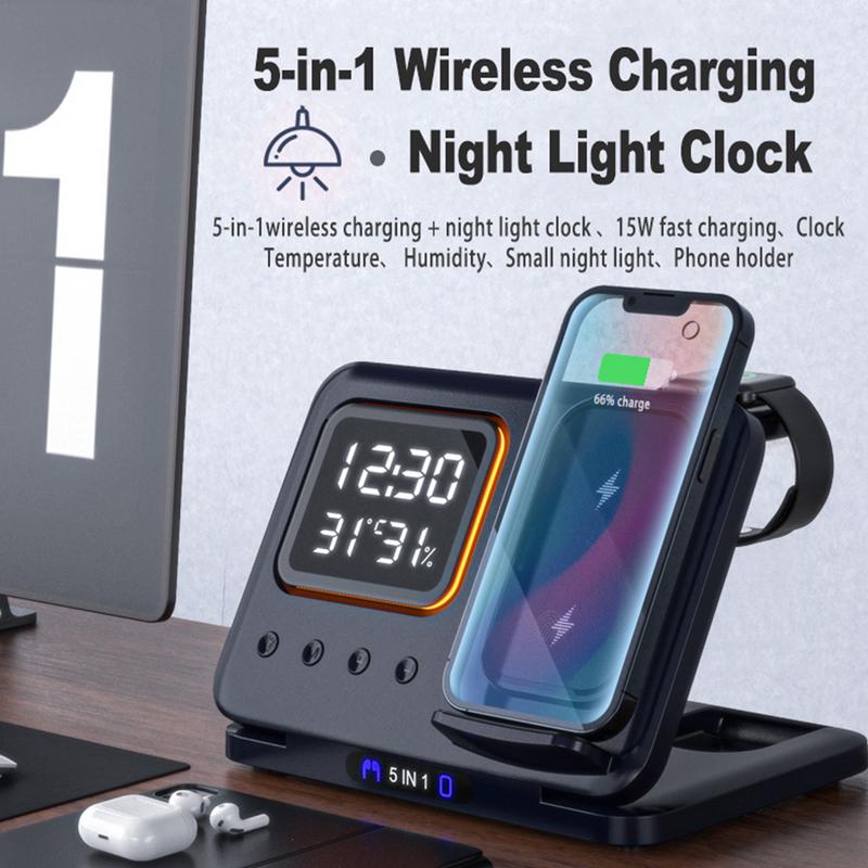 5-in-1 Wireless Charger with Alarm Clock