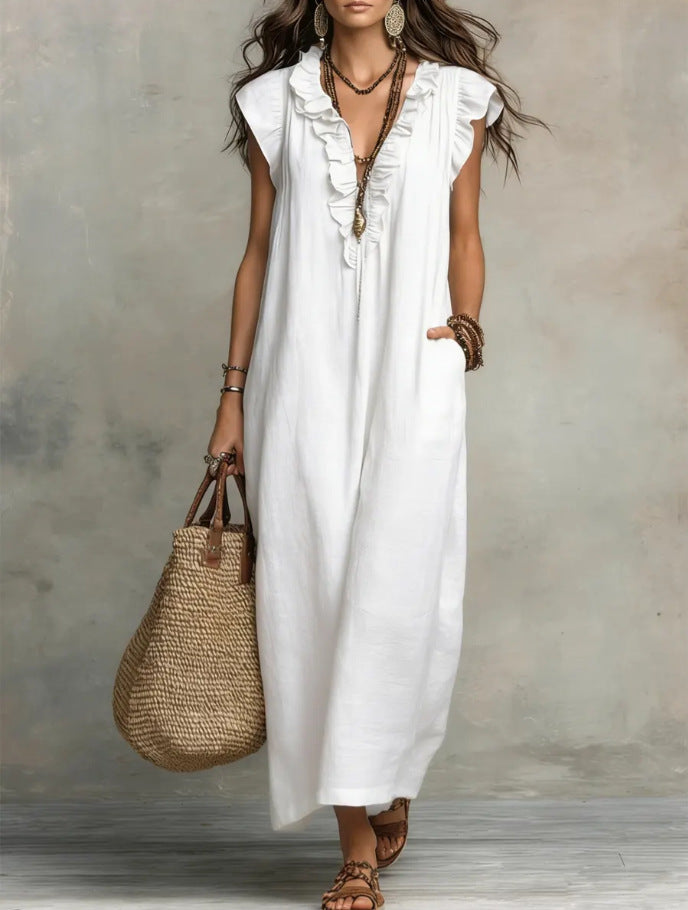 Women's Ruffle A-Line Dress with Pockets