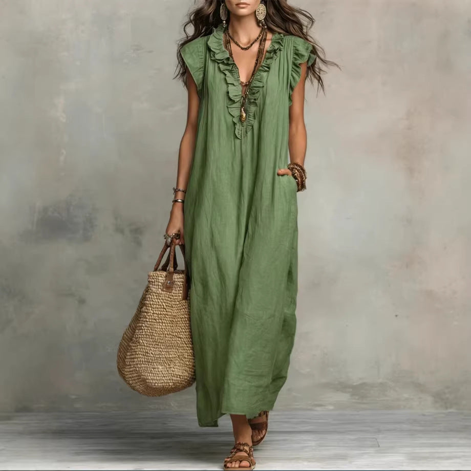 Women's Ruffle A-Line Dress with Pockets